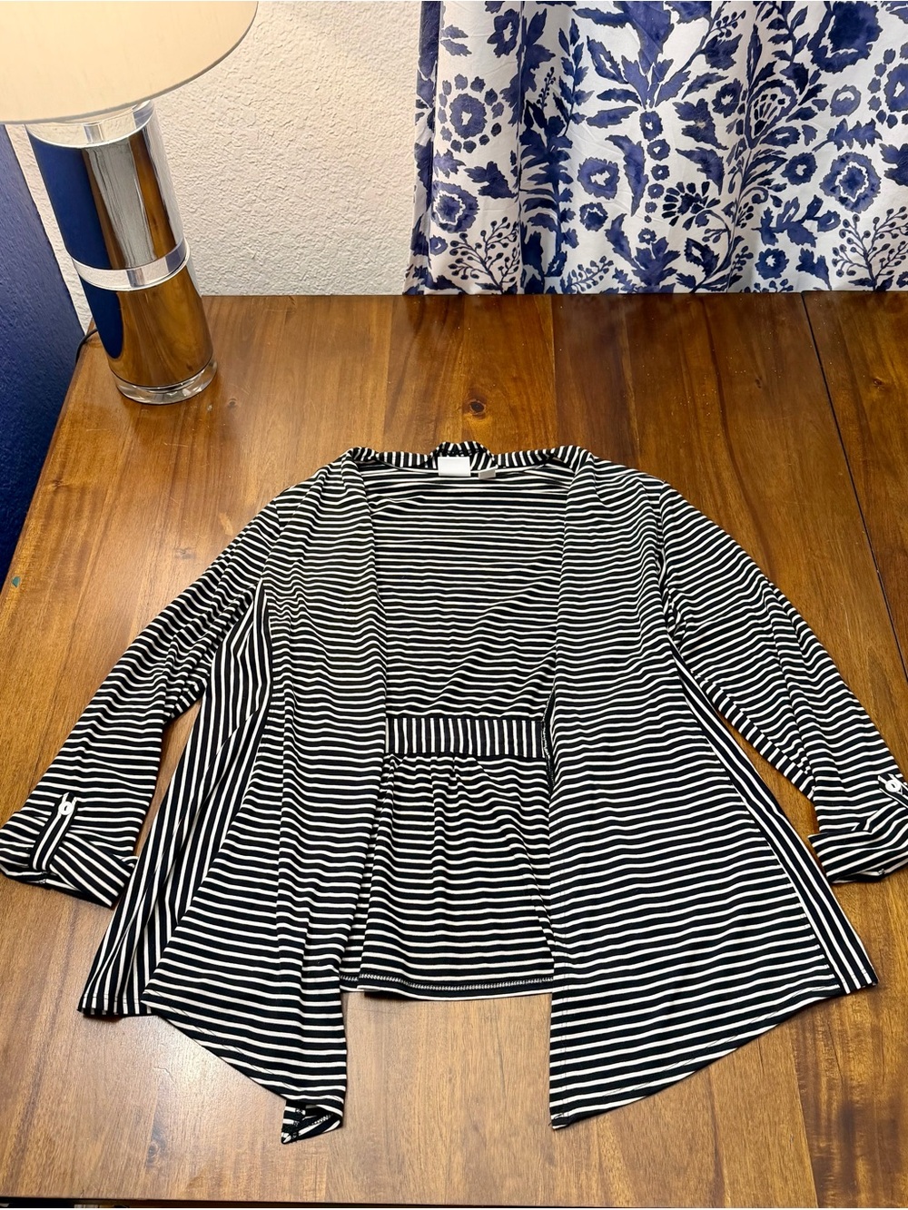 Chico's Black & White Striped Open-Front Jacket